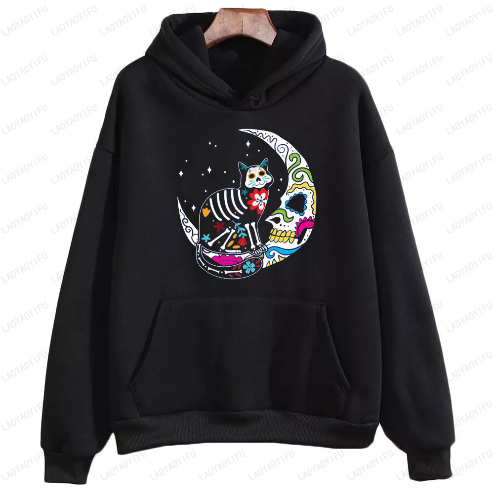 Men'S Fashion For 70 Year Old - Skeleton Cat dan Skull Moon Day