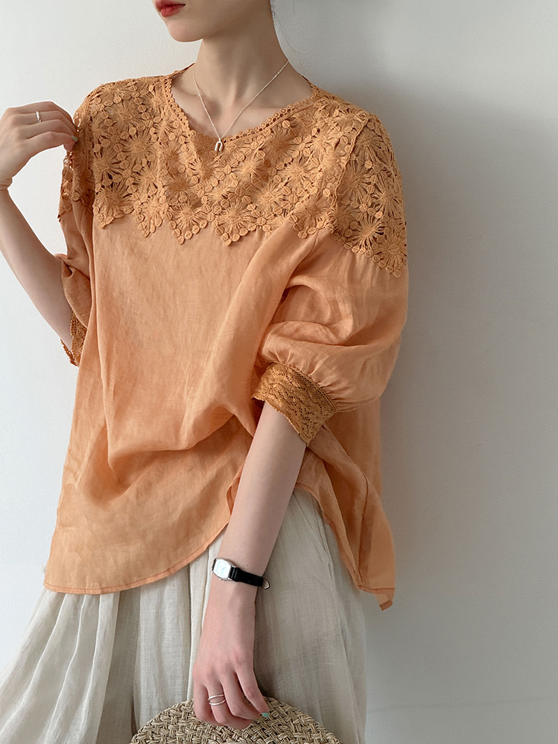 Linen Shirt Summer - Blus Linen 100% Musim Panas Wanita