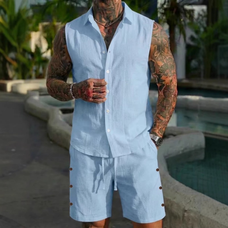 Linen Shirt Summer - Setelan Linen 2 Potong Pria Tanpa