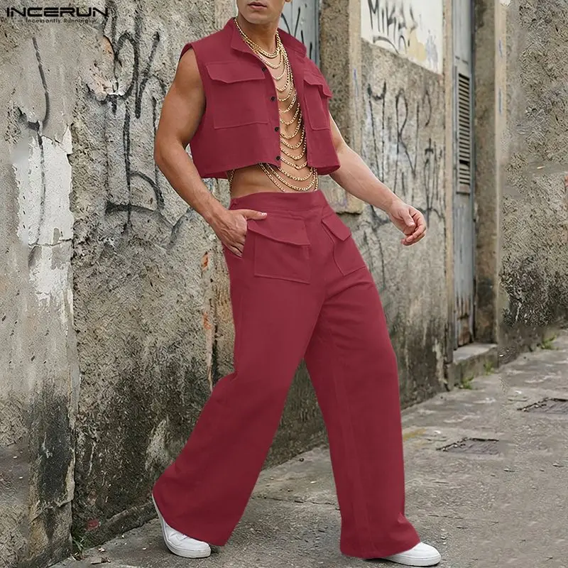 Mens Fashion Style - INCERUN Set Pria Atasan Crop Tanpa