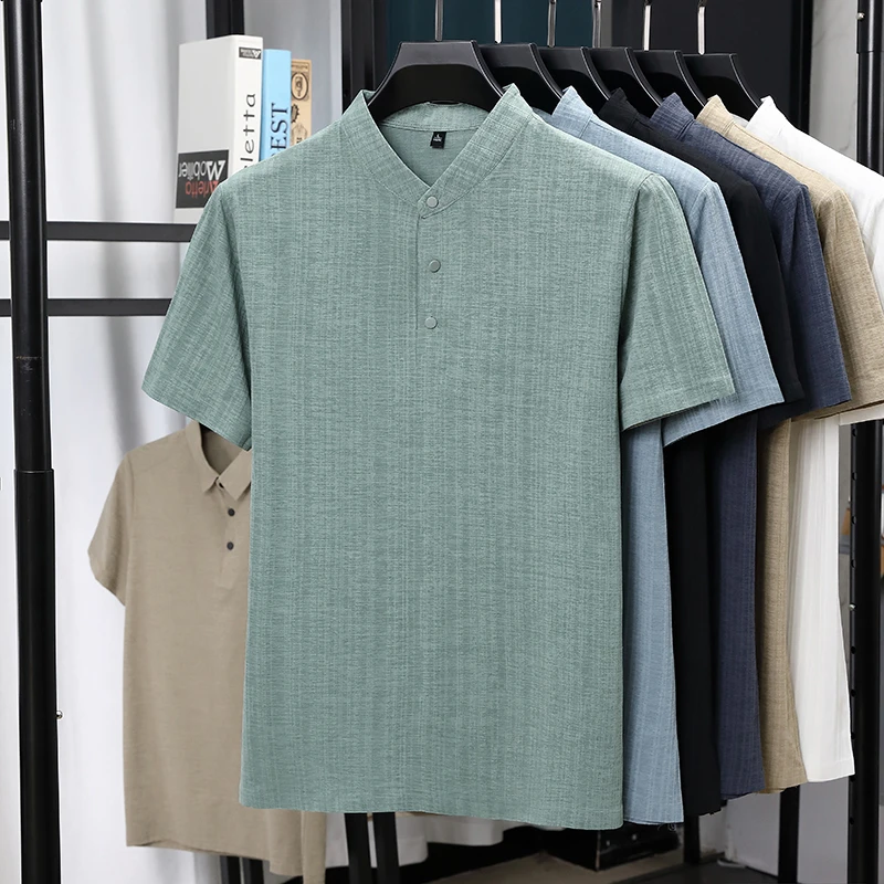 Linen Shirt Summer - Kemeja Pria Kerah Mandarin Setengah Kancing