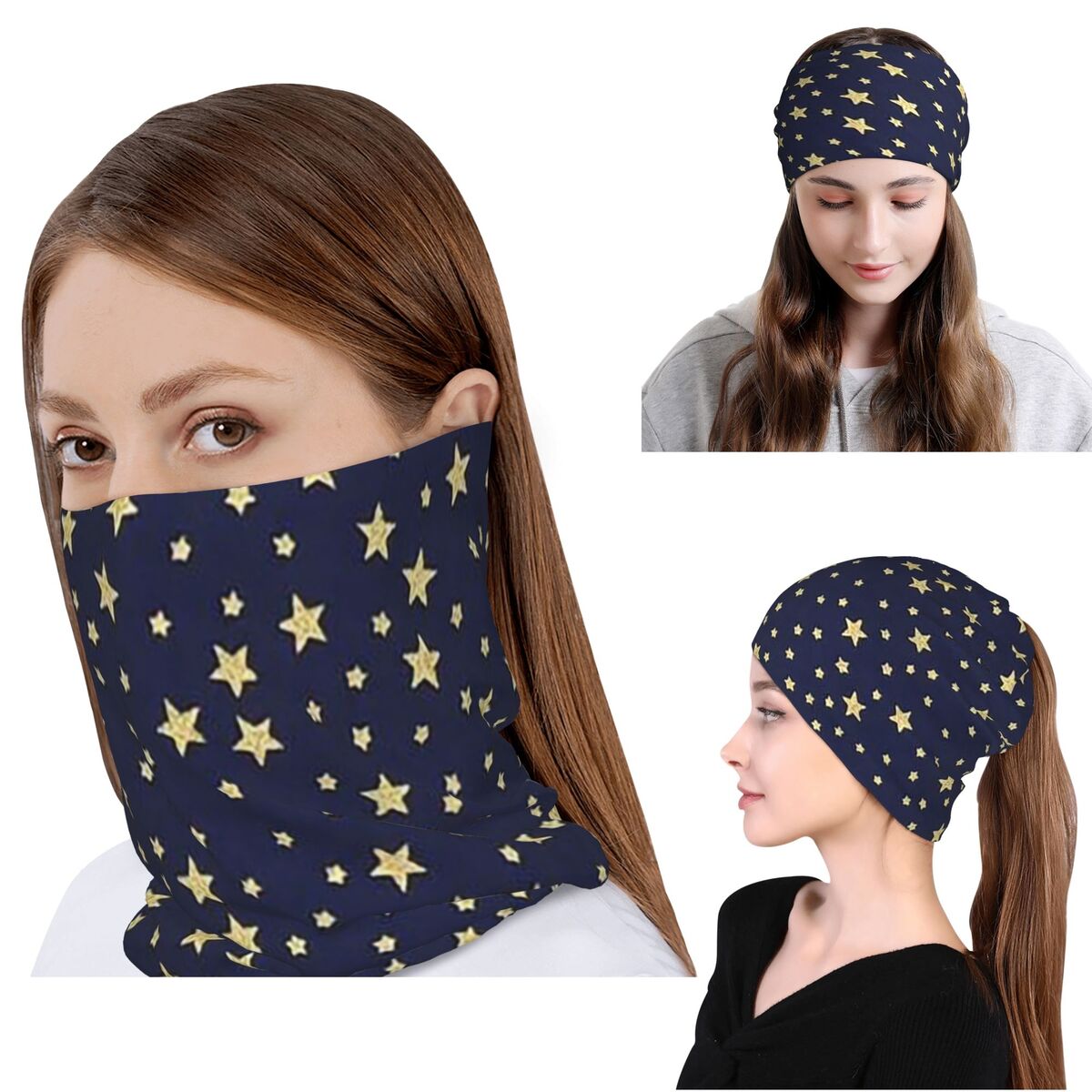 Beanie Winter Hat - Bandana Cetak Langit Biru dan Bintang,