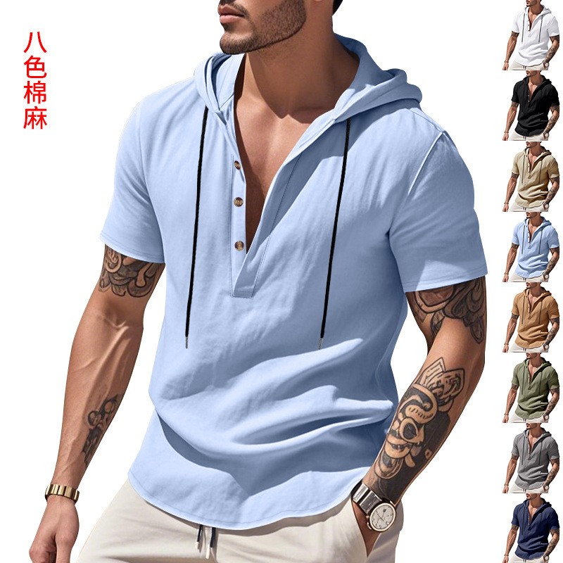 Linen Shirt Summer - Kemeja Linen Kasual Biru Muda Kaos