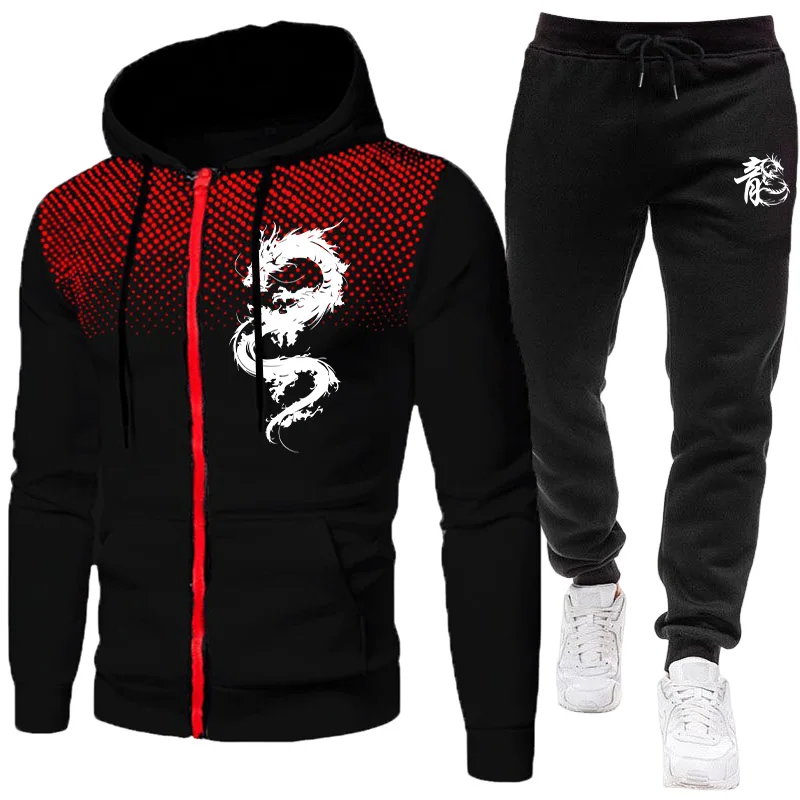Mens Fashion Zip Up - Setelan Pria Motif Naga Paris, Set