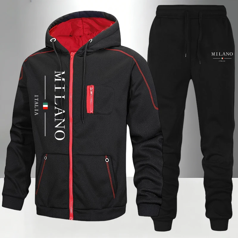 Mens Fashion Zip Up - Setelan Pria Italia/Mantel/Celana Musim Gugur Musim