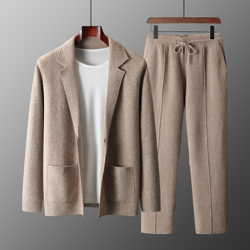 Knitted Cardigan Men - MVLYFLRT Setelan Dua Potong Rajutan Wol