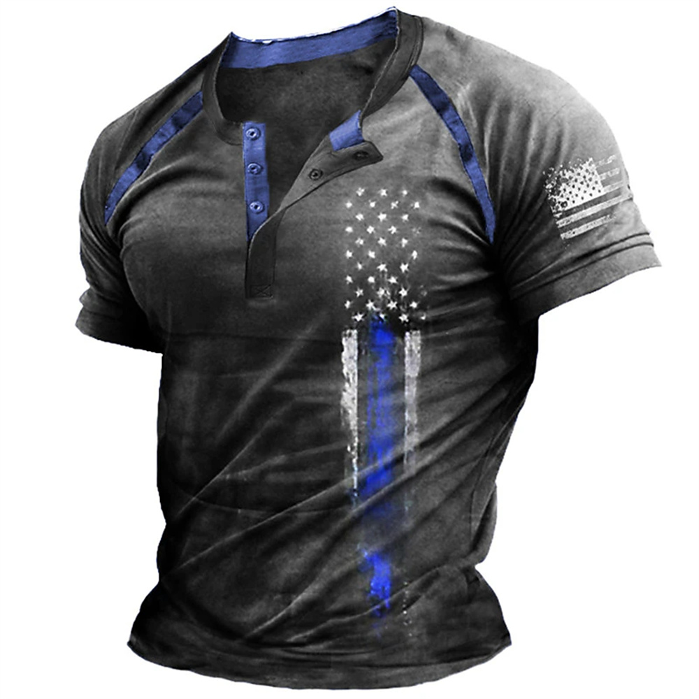 Kaos Henry Pria Motif Bendera  - Mens Fashion Style ulasan dan harga