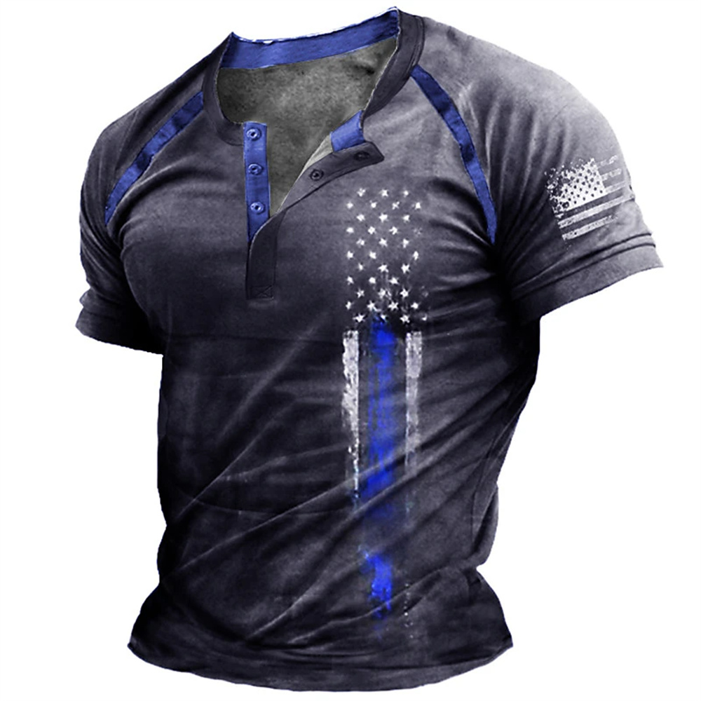 Kaos Henry Pria Motif Bendera  - Mens Fashion Style ulasan dan harga