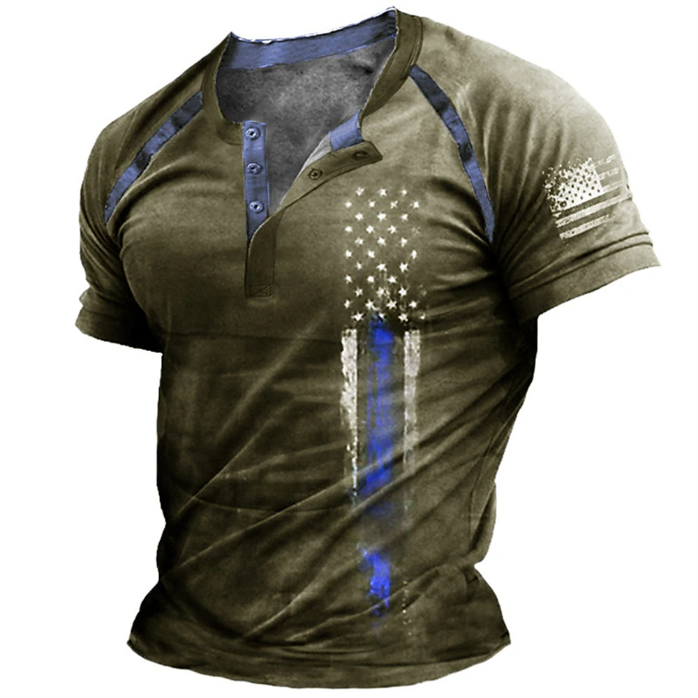Kaos Henry Pria Motif Bendera  - Mens Fashion Style ulasan dan harga