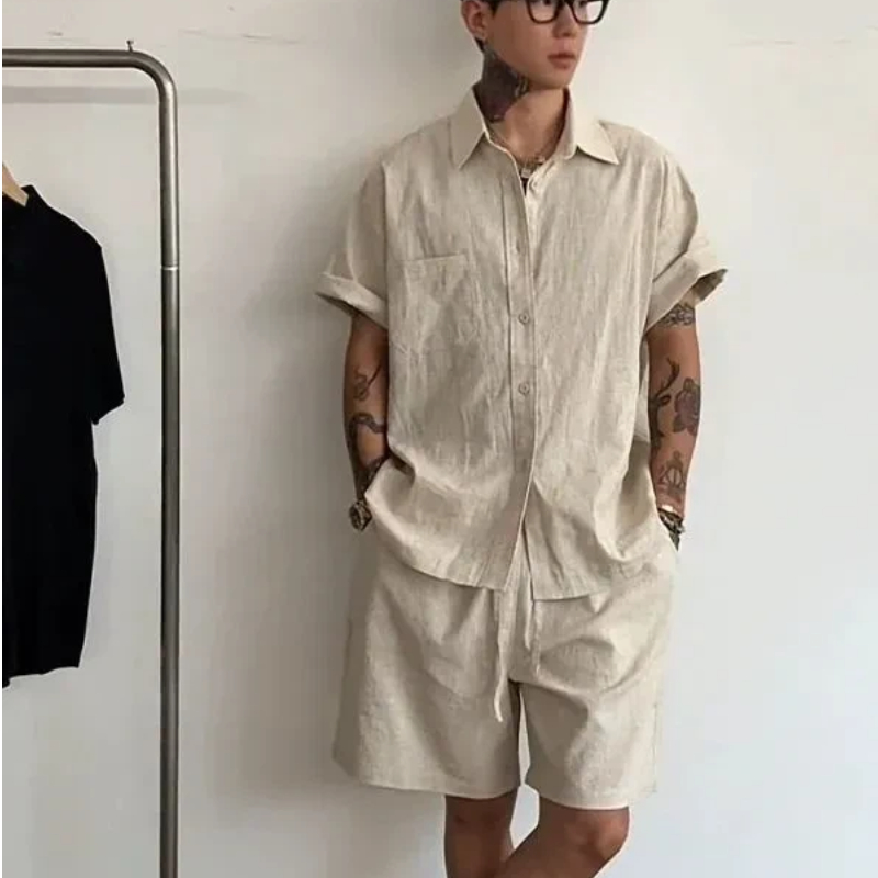 Setelan Linen Katun Pria 2 Pot - Linen Shirt Summer ulasan dan harga