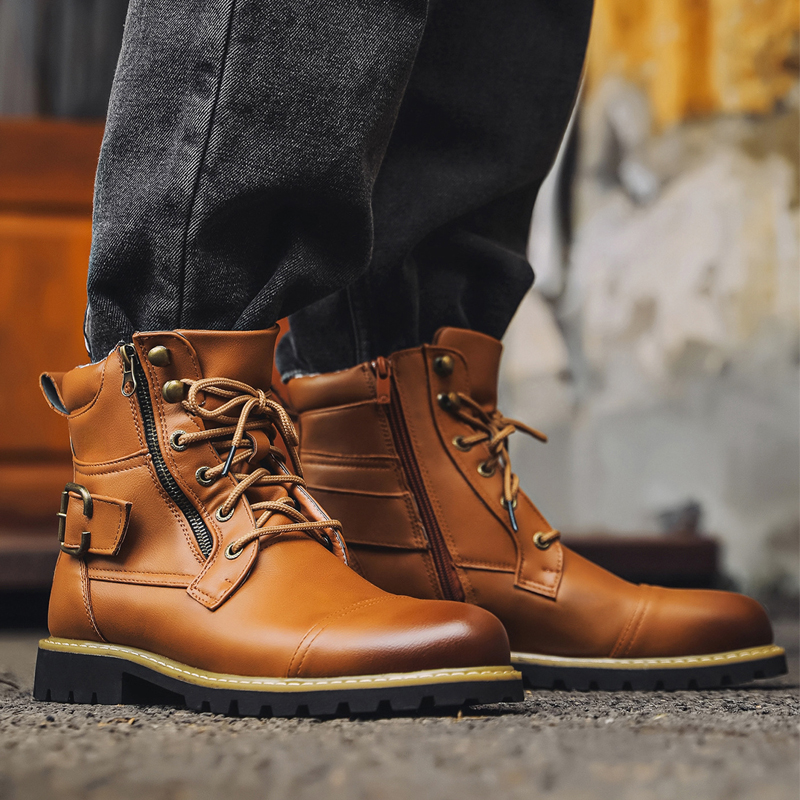 Sepatu Bot Kulit Pria Berkuali - Mens Fashion Zip Up ulasan dan harga